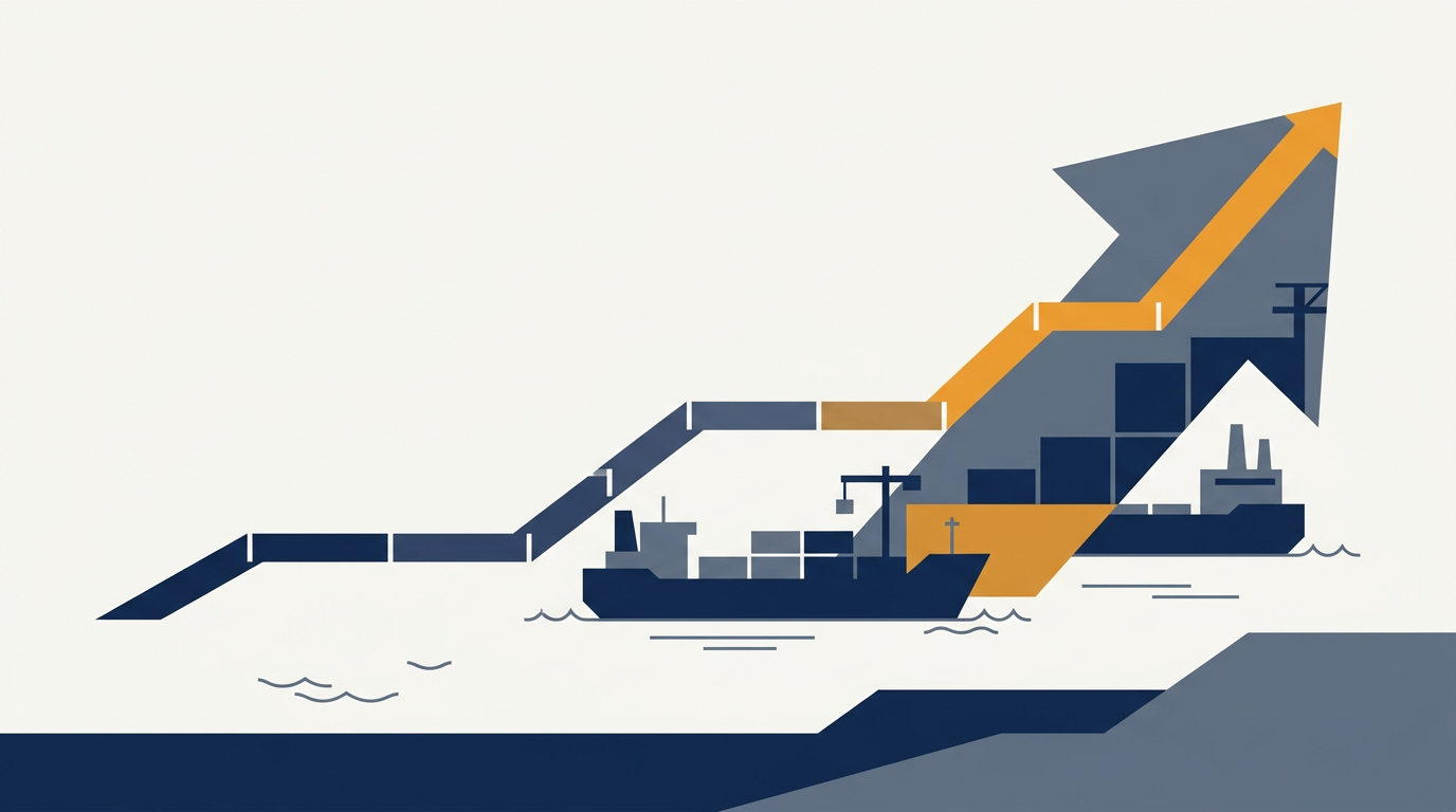 A large bulk carrier ship navigating open waters, symbolising global freight and commodity transport.