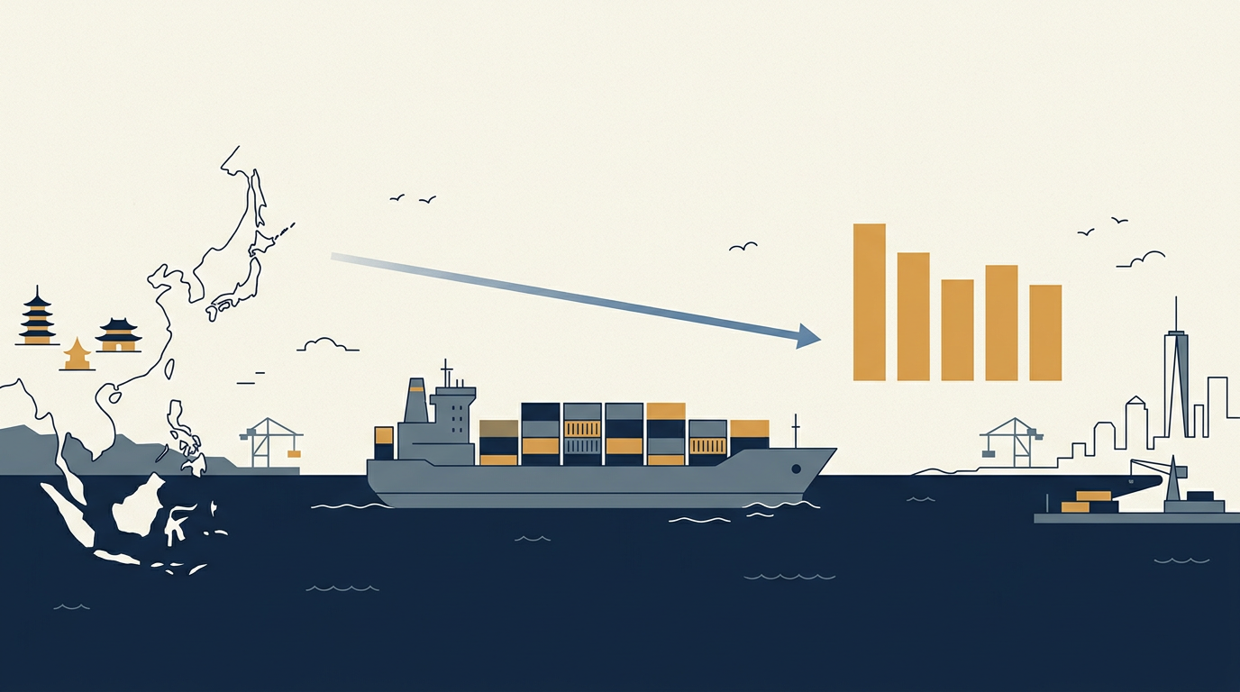 Large container ship navigating open waters, symbolizing global freight and logistics.