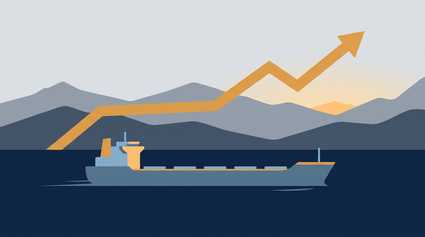 Large dry bulk carrier, possibly a newcastlemax, at sea