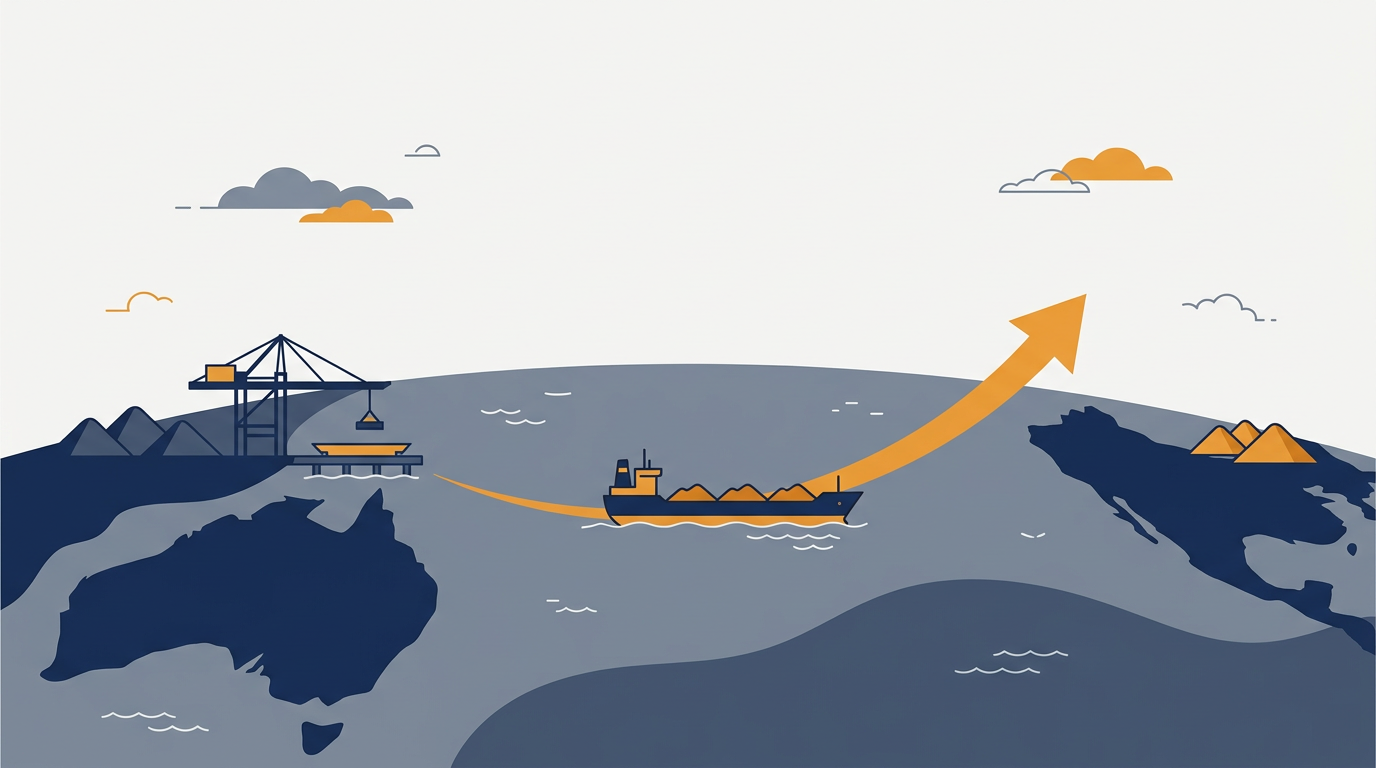 Large bulk carrier ship transporting iron ore across the ocean