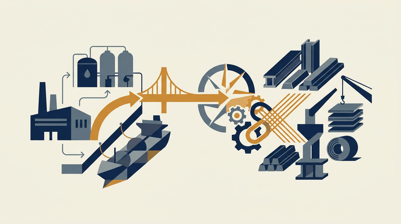 Abstract image representing global trade and industry, possibly with metallic elements or a globe.