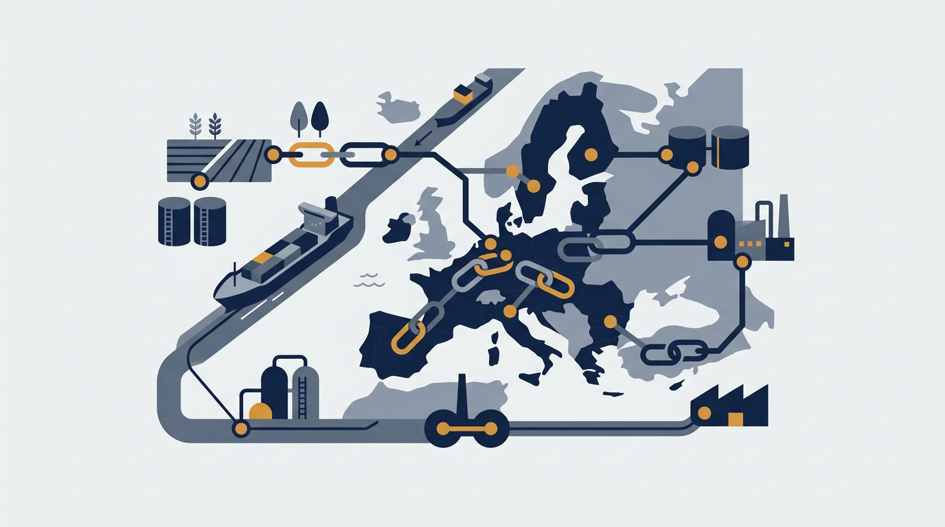 A graphic representation of the biofuels value chain with various stages and participants.