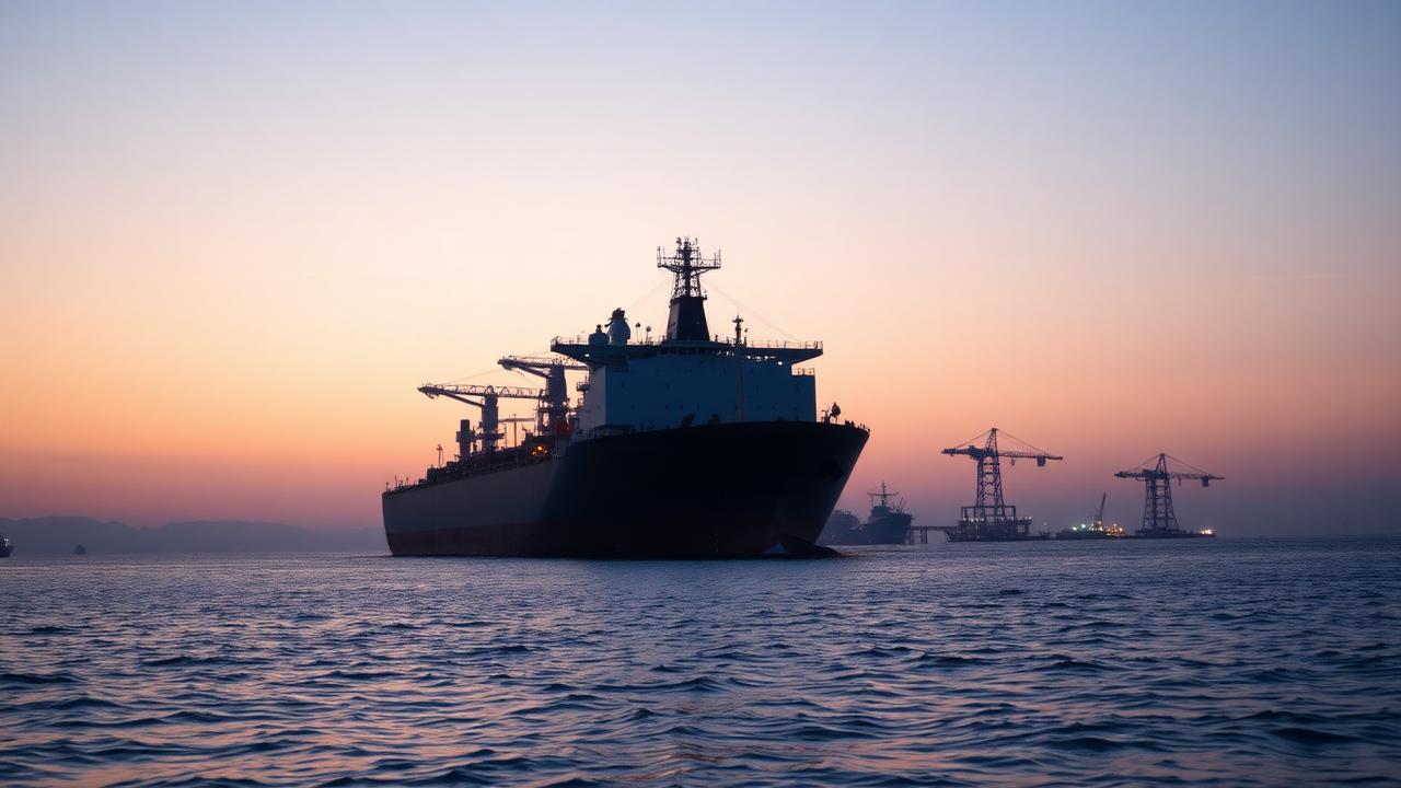 Large oil tanker navigating open waters, symbolizing global crude oil transportation and market activity.